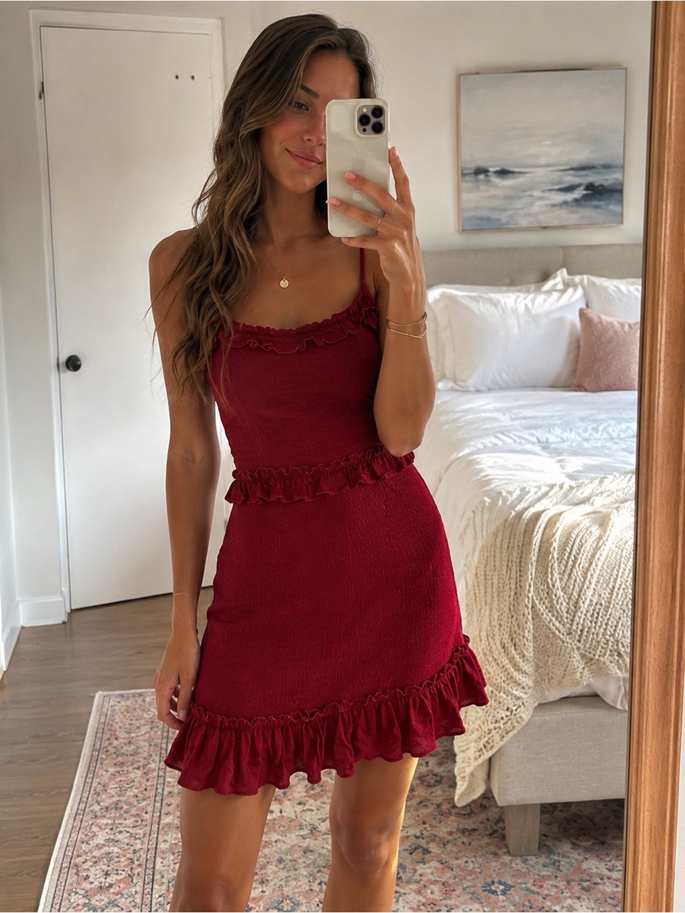 Le Lis Red Ruffled Mini Dress